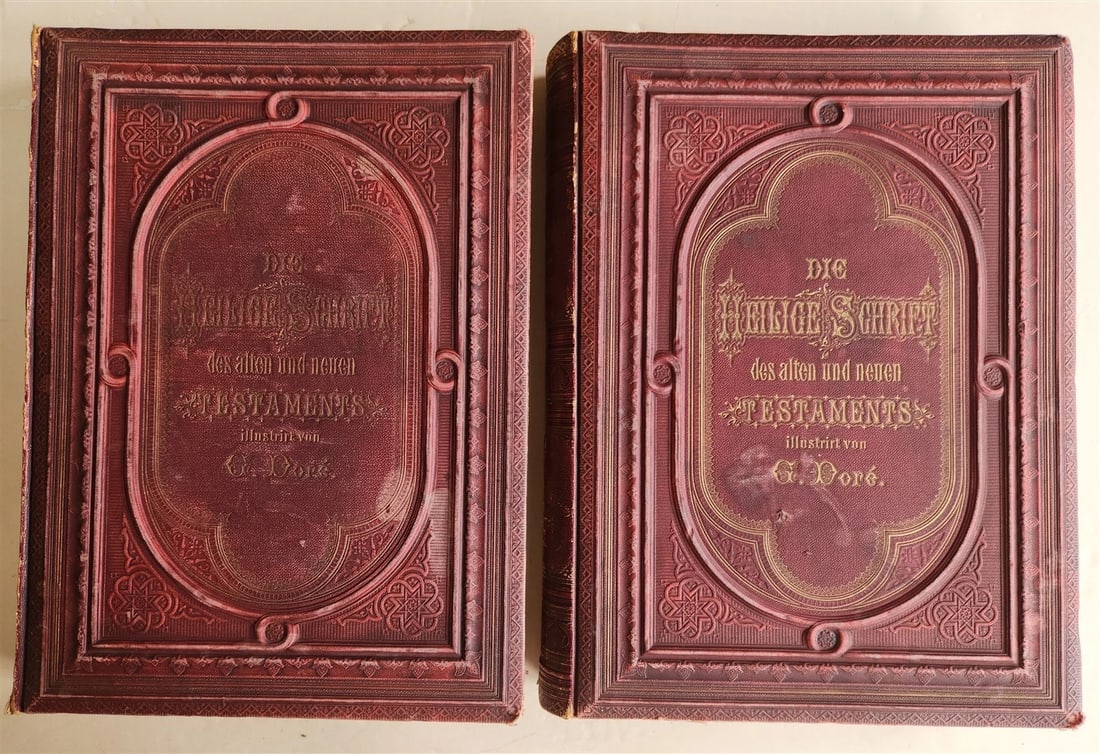 1870s BIBLE GUSTAVE DORE LLUSTRATED 2 VOLUMES MASSIVE FOLIO antique 230 plates - 2