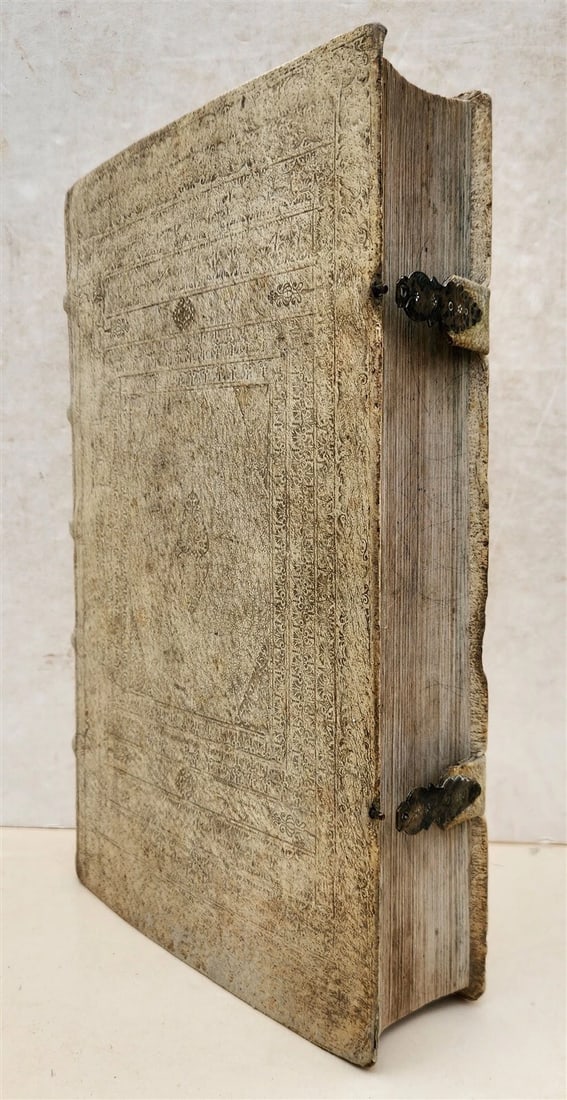1737 BIBLE in LATIN & GERMAN antique PIGSKIN BOUND FOLIO - 2