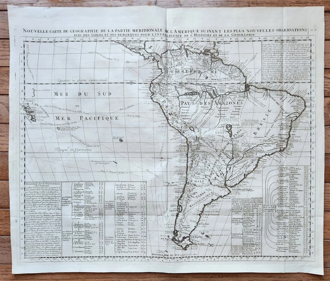 1730s MAP of SOUTH AMERICA antique 21 by 24.5: Title: 1730s MAP of SOUTH AMERICA antique 21 by 24.5 Description: NOUVELLE CARTE De Geographie De La Partie Meridionale De L'Amerique Suivant Les Plus Nouvelles Observations (...). NEW MAP of Geograph