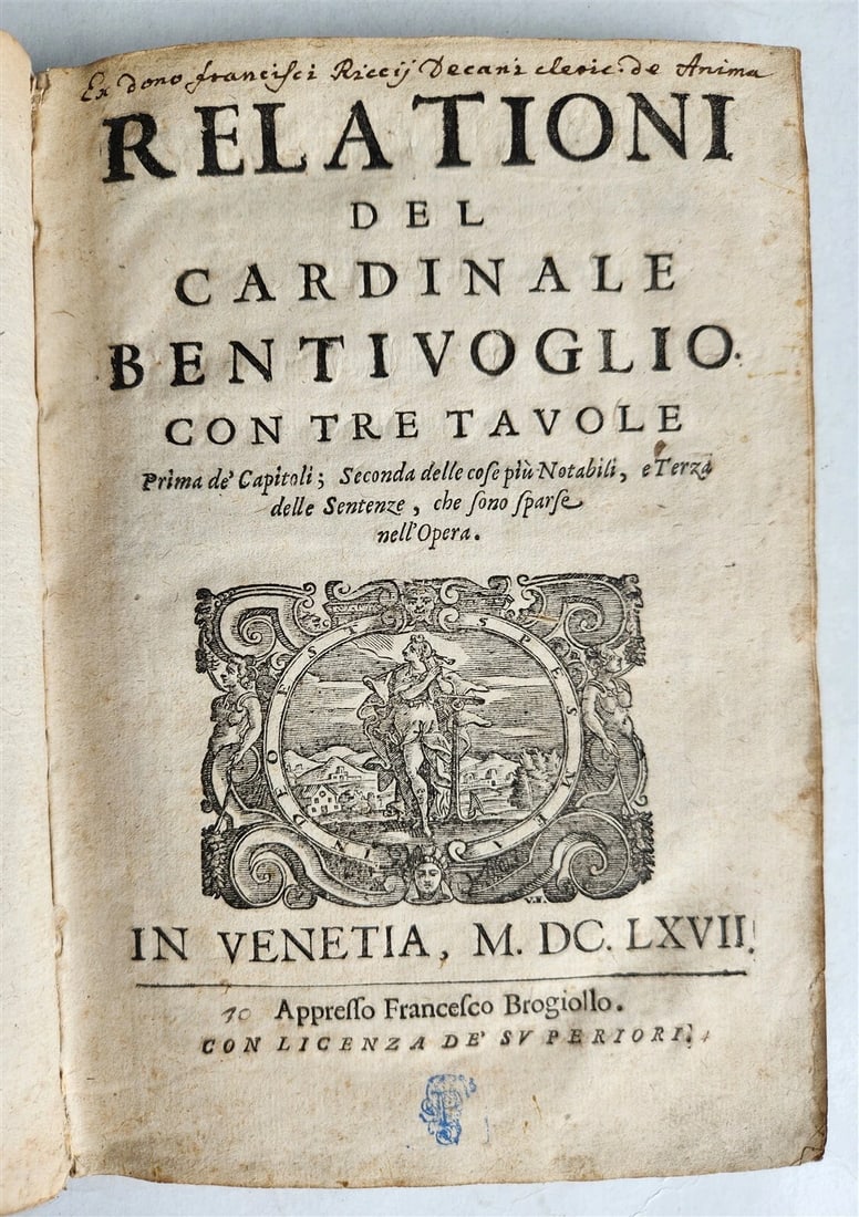 1667 RELATIONI DEL CARDINALE BENTIVOGLIO antique VELLUM BOUND w/MANUSCRIPT TITLE - 2