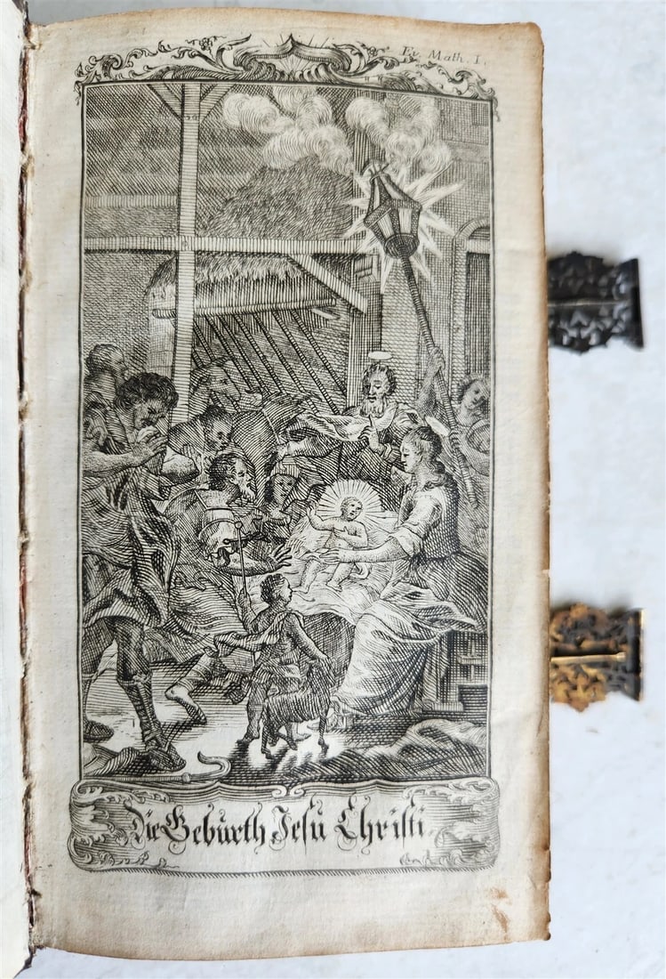 1771 BIBLE in GERMAN STINGRAY BINDING w/SILVER CLASPS antique ILLUSTRATED ZURICH - 7
