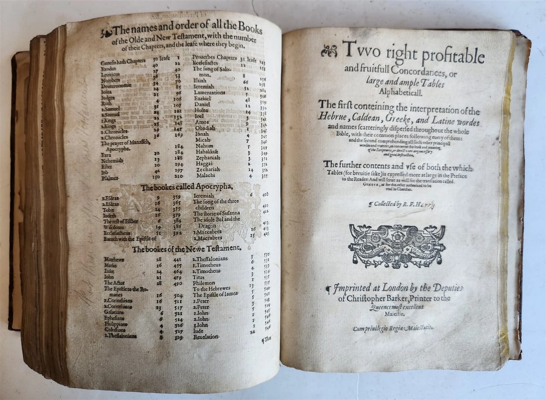 1594 BIBLE in ENGLISH antique Old & New Testament CHRISTOPHER BARKER 16th cent. - 3