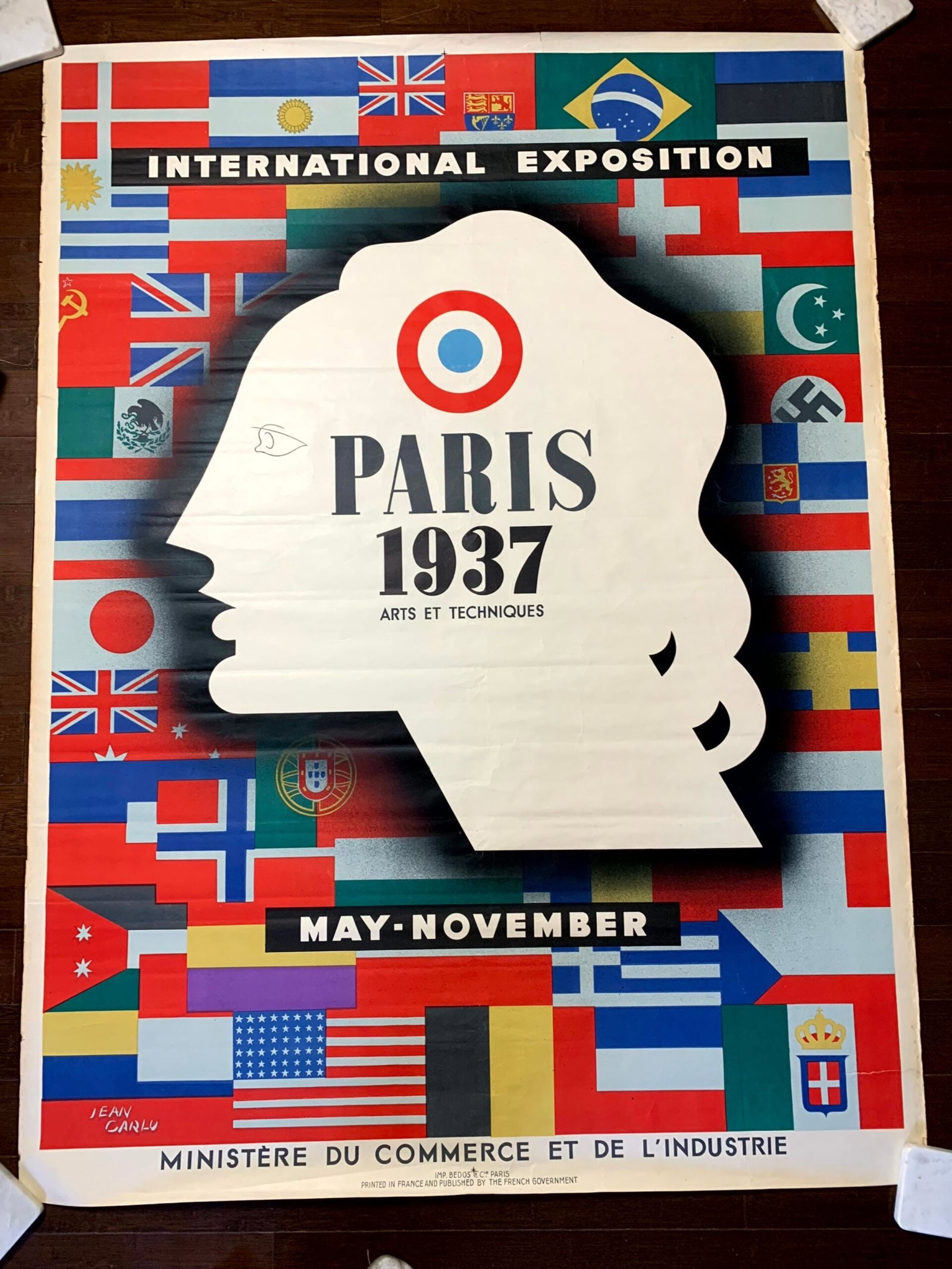 Paris 1937 - Art by Carlu (1937) 47"x63" French Exhibition Poster (1 of 2)