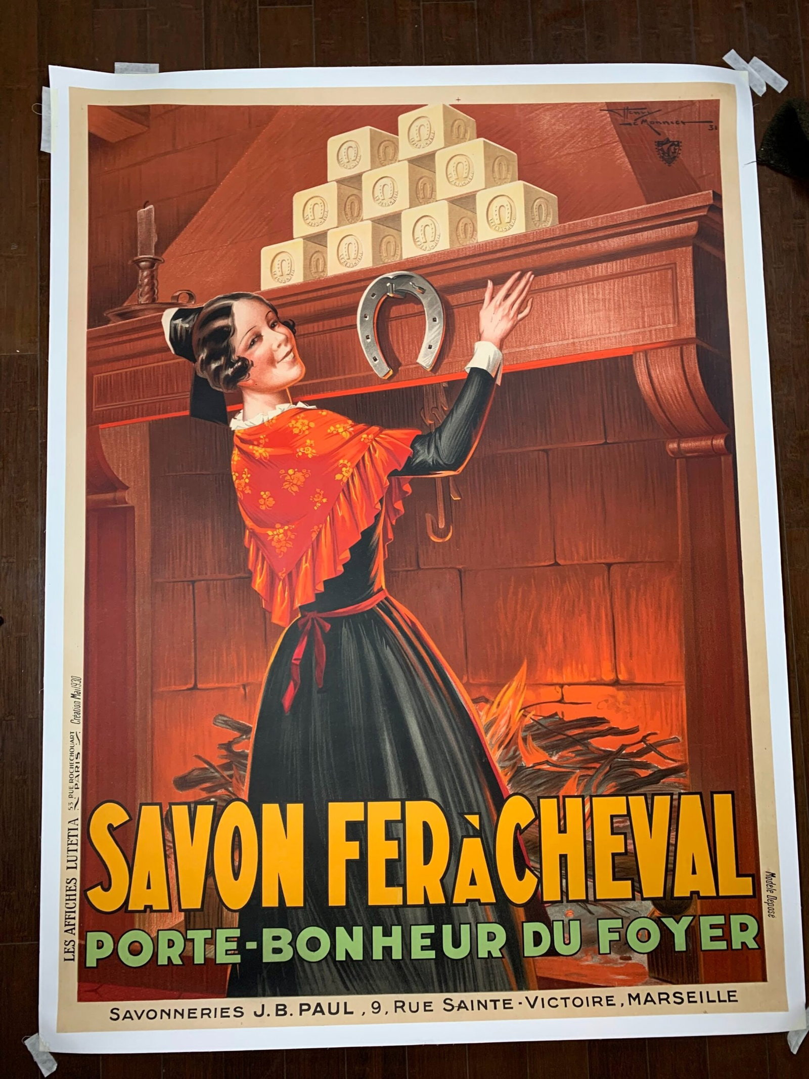 Savon Fer A Cheval - Art by Henry le Monnier (1931) 47" x 63" French Advertising Poster LB: Title: Savon Fer A Cheval - Art by Henry le Monnier (1931) 47" x 63" French Advertising Poster LB Description: Savon Fer A Cheval - Art by Henry le Monnier (1931) 47" x 63" French Advertising Poster L