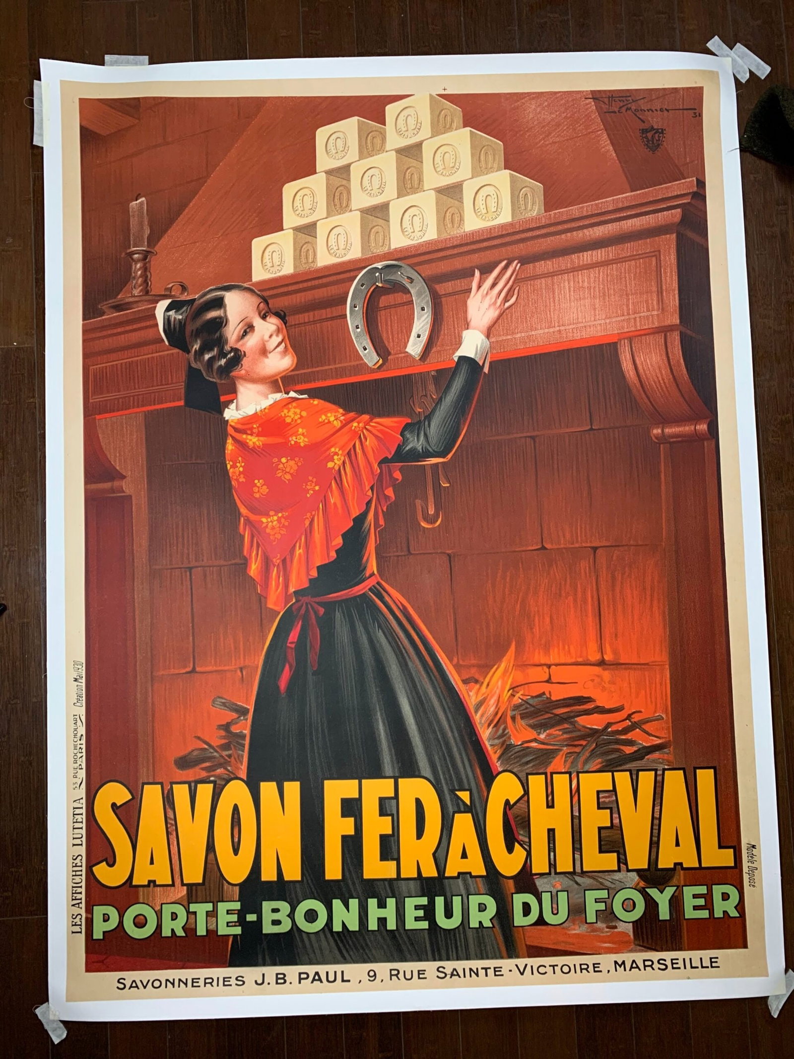Savon Fer A Cheval - Art by Henry le Monnier (1931) 47" x 63" French Advertising Poster LB - 3