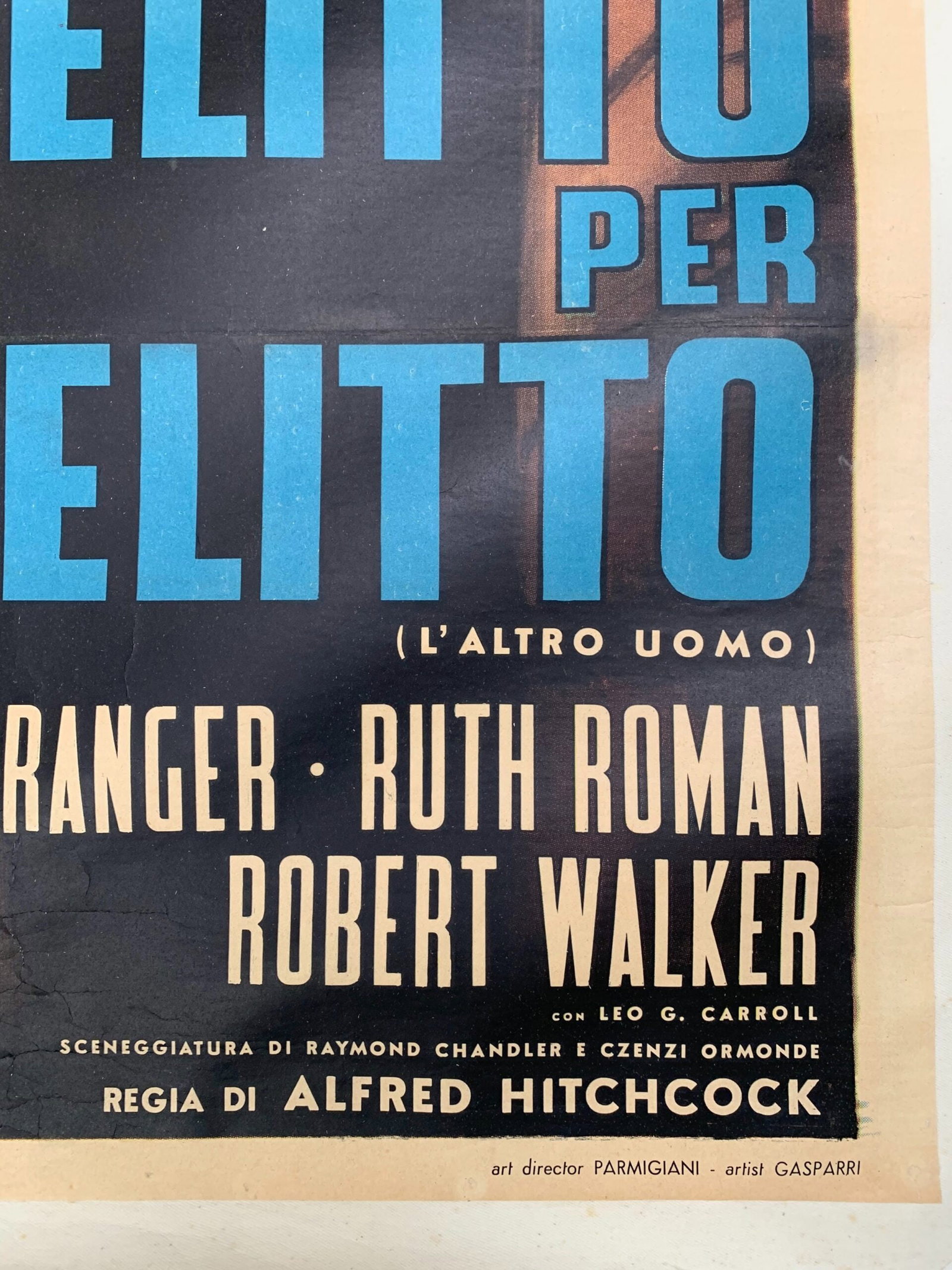 Strangers on a Train aka DeLitto Per DeLitto - Alfred Hitchcock (1951) 38.375" x 54.37" Italian - 3