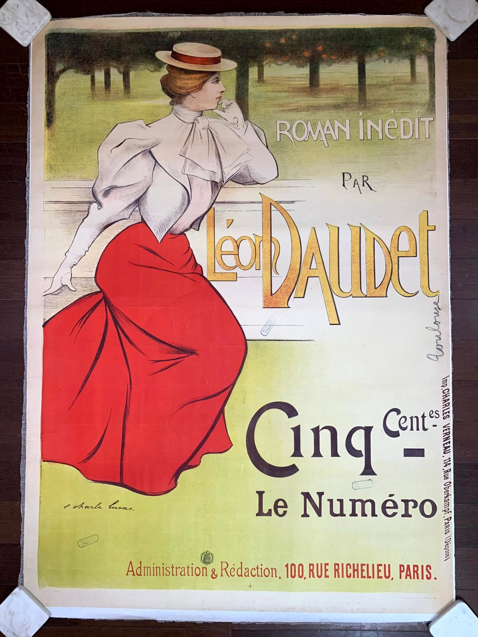 Leon Daudet - Art by Charles Lucas (1897) 39.5"X55.5" French Advertising Poster LB (1 of 6)