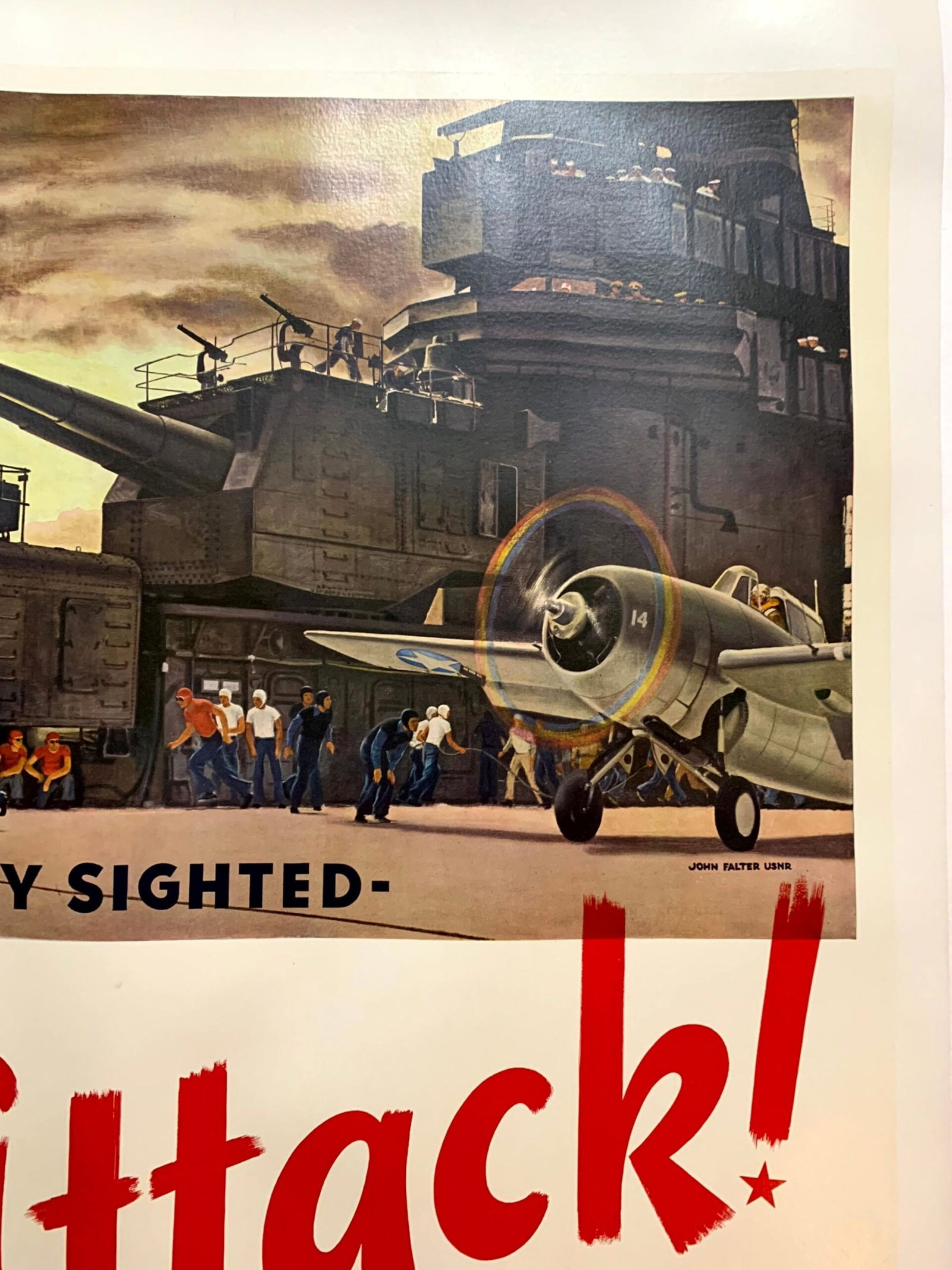 Enemy Sighted Attack! - Art by John Falter (1945) 28.5"X42" US WWII Poster LB - 2