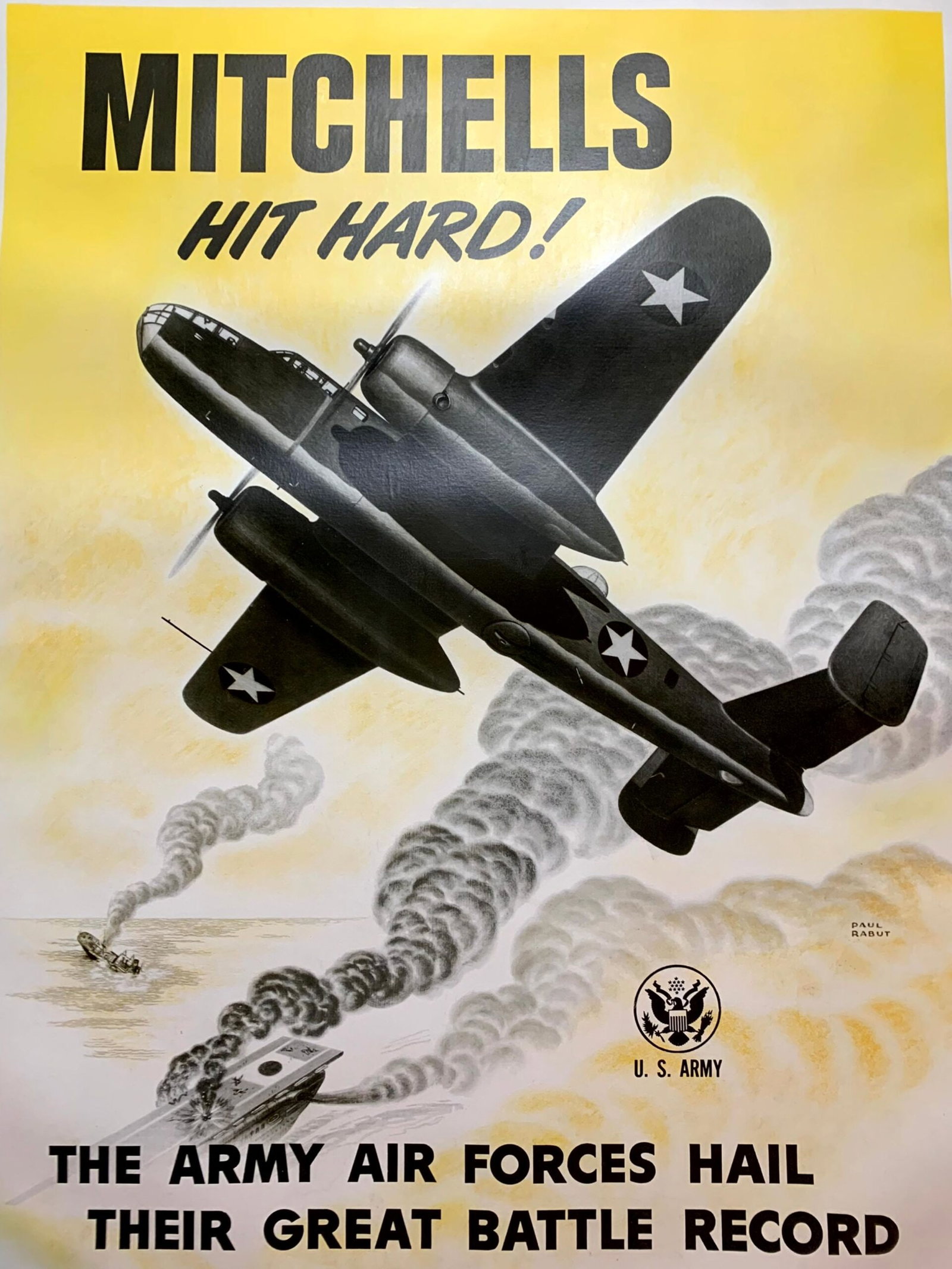 Mitchell's Hit Hard (1945) 31.25"X42.5" US WWII Poster LB - 4