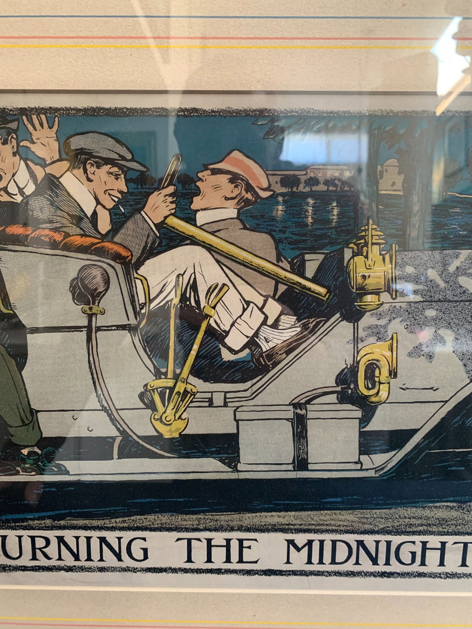 Burning The Midnight Oil - Art by R.A. Rheem (1908) 11x23.5 US Lithograph Poster - Framed - 4