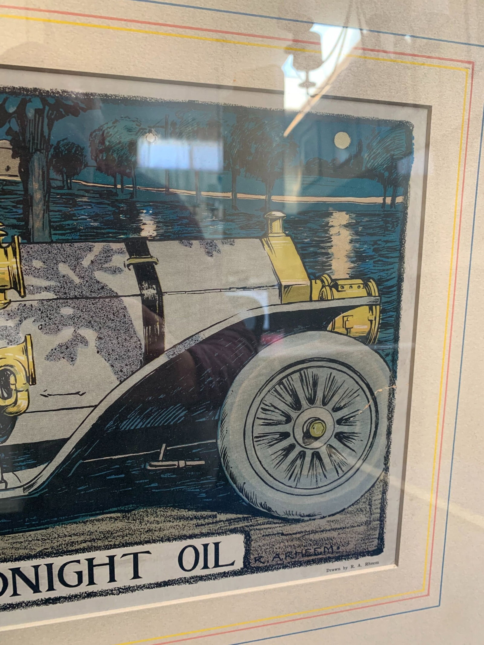 Burning The Midnight Oil - Art by R.A. Rheem (1908) 11x23.5 US Lithograph Poster - Framed - 5