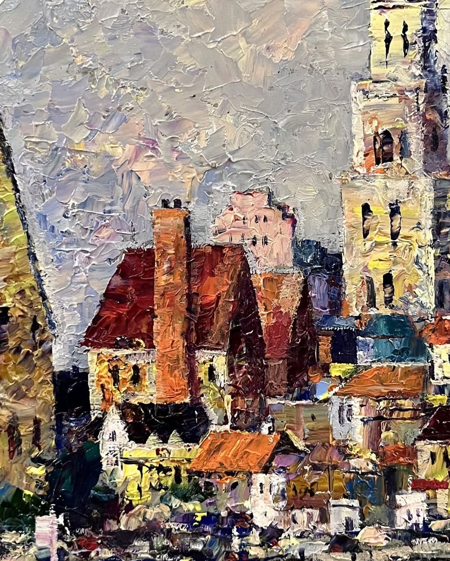 Oil painting City boats at the ferry Serhiy Rybak - 7