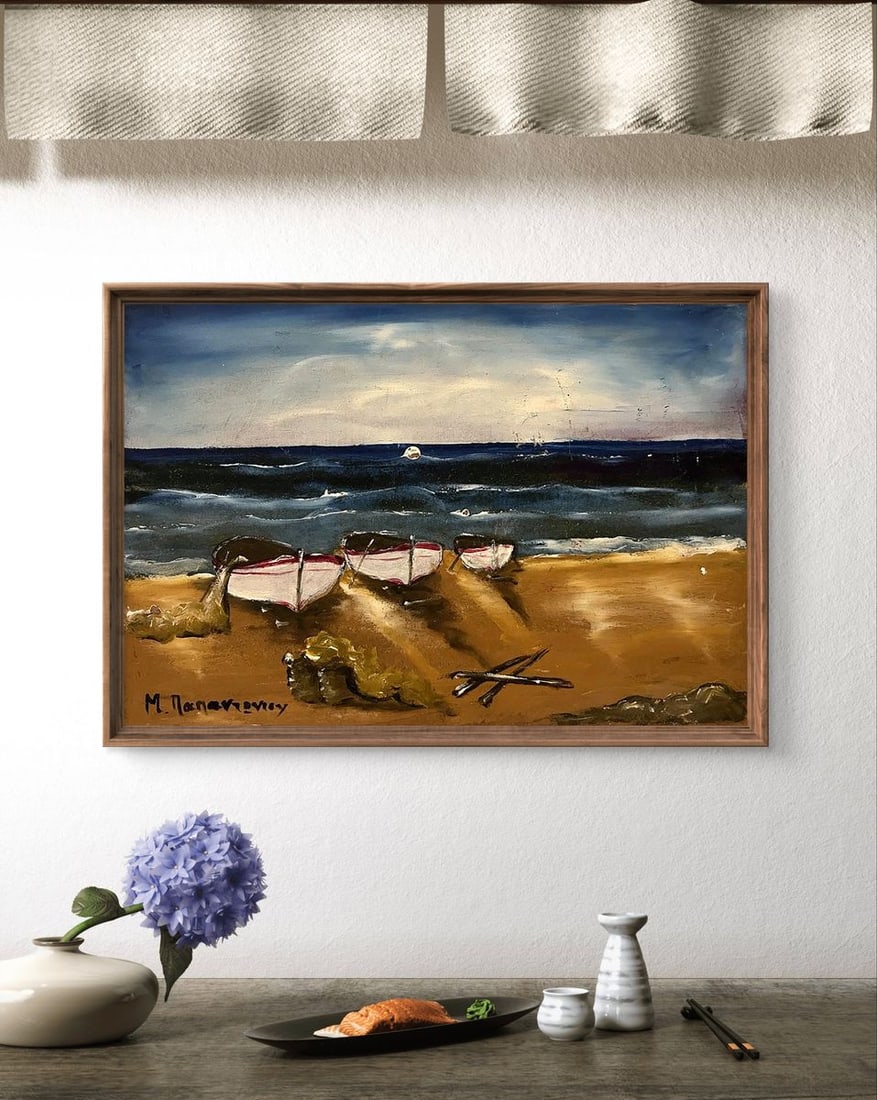 Oil painting Boats on the shore Unknown artist - 2