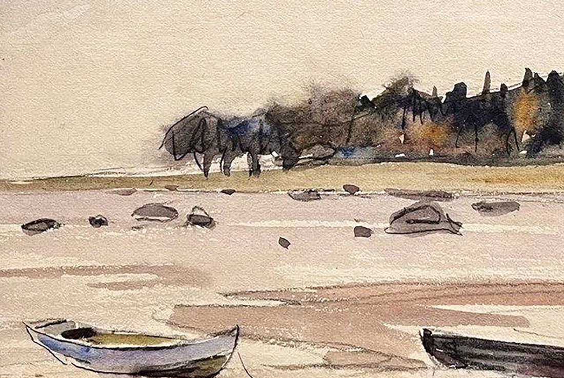 Gouache painting Boats on the shore Unknown artist - 7