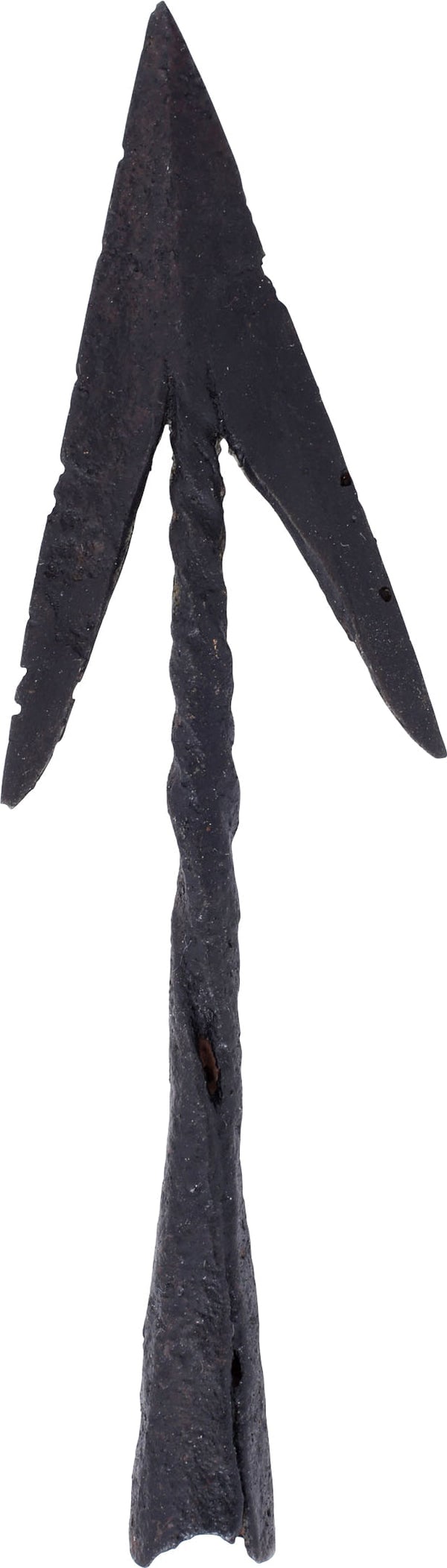 RARE CRUSADER'S JAVELIN HEAD: Seventh Crusade period (1248-1254). See Arms and Armor of the Crusading Era, Nicolle fig. 84 for a comparable example excavated at Ras Castle, Serbia. 3 7/8" length, particularly finely forged. Barbed