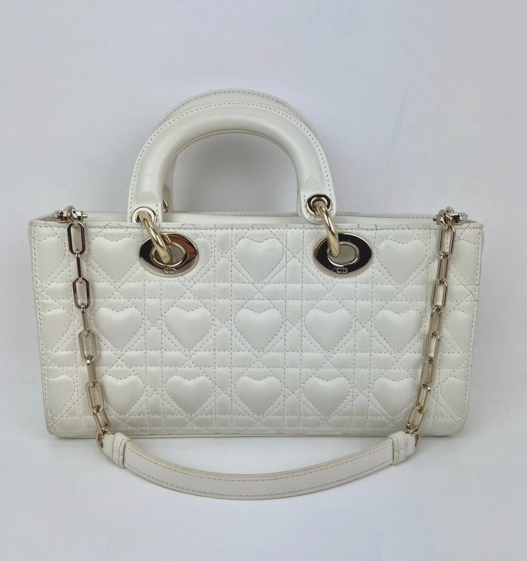 Christian Dior Lambskin Latte Cannage Medium Lady D-Joy White Bag - 2