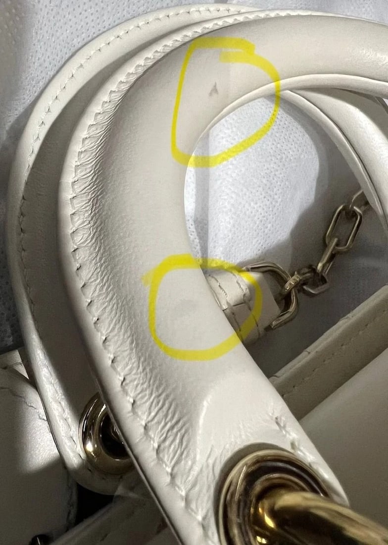 Christian Dior Lambskin Latte Cannage Medium Lady D-Joy White Bag - 4