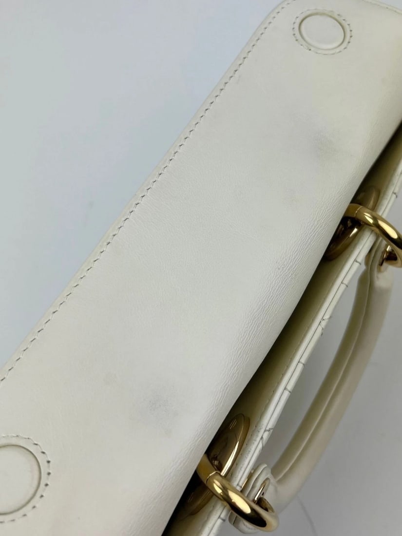 Christian Dior Lambskin Latte Cannage Medium Lady D-Joy White Bag - 5
