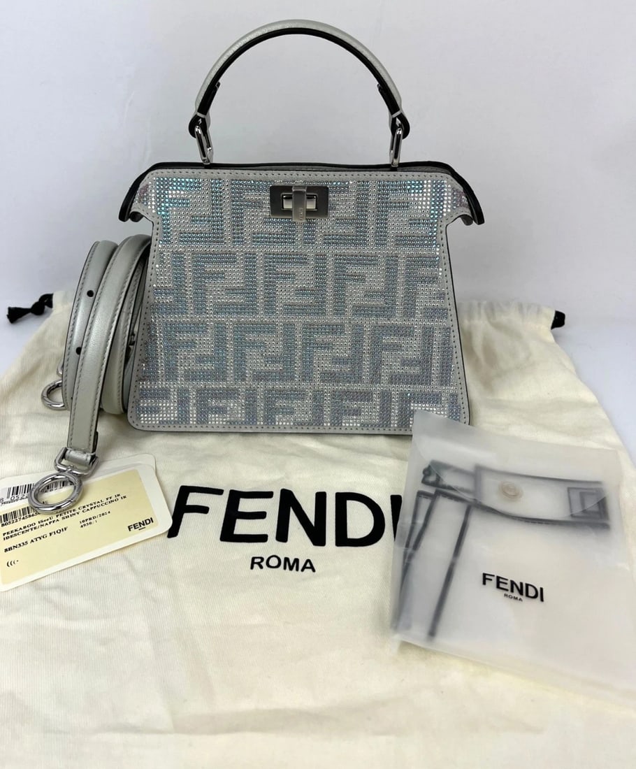 Fendi Peekaboo Vitello Laminato Ff Petite I See U Satchel Crystal Bag - 2