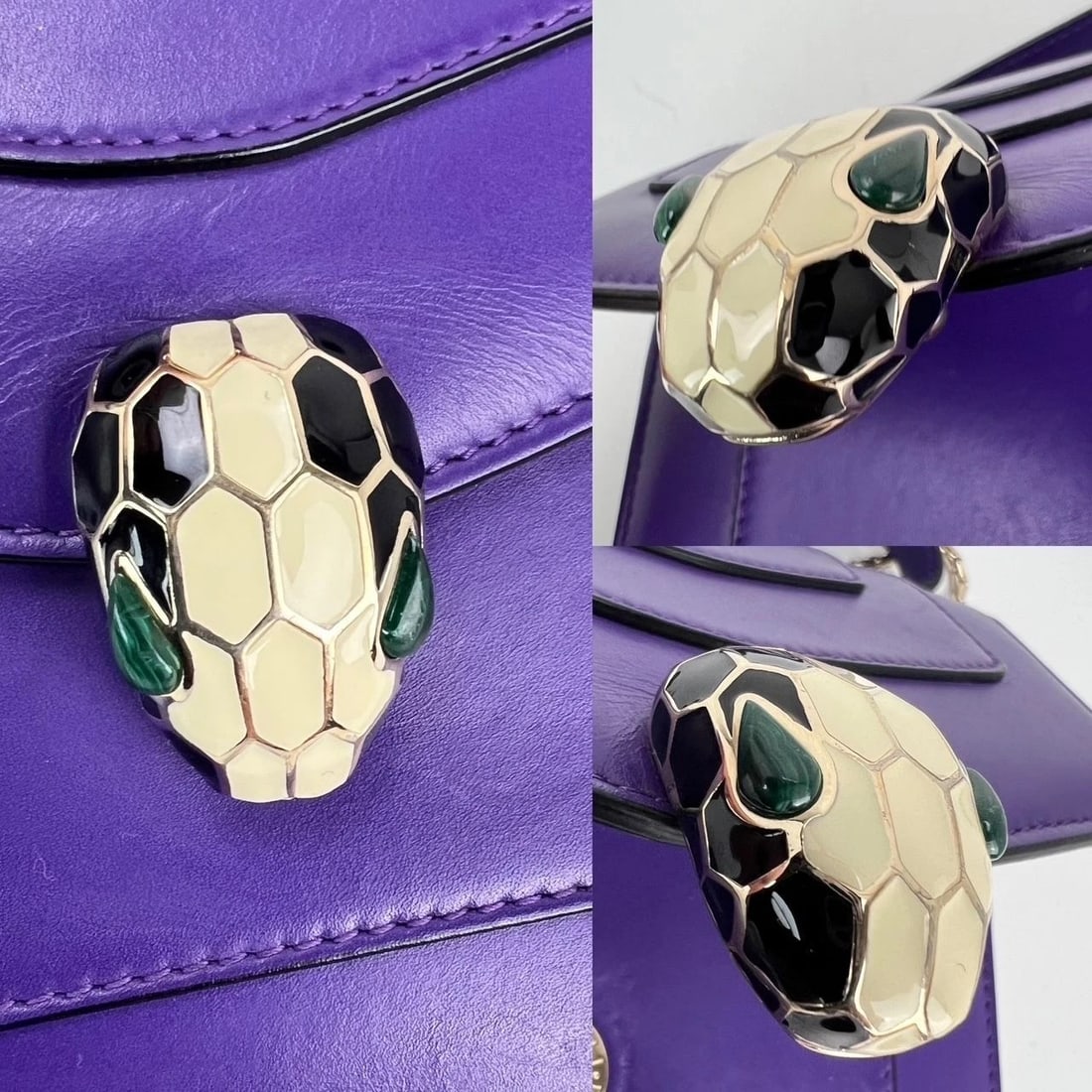 Bvlgari Calfskin Serpenti Forever Purple Top Handle Crossbody Bag - 3