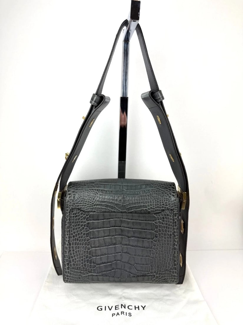 Givenchy Leather Crocodile Embossed Medium Eden Storm Gray Shoulder Bag - 2