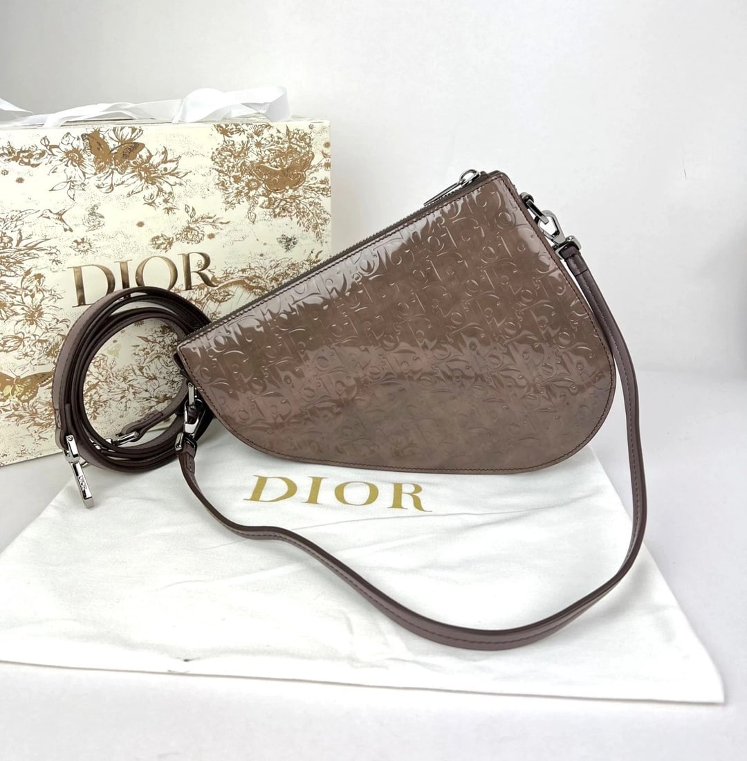 Christian Dior Saddle Boxy Patent Leather Plum Shoulder Hand Bag - 2