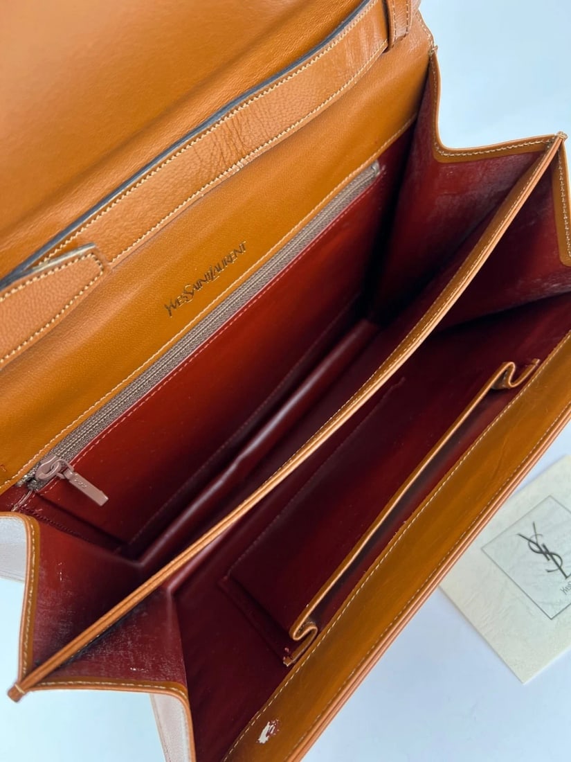 Yves Saint Laurent Woven Vintage Brown Leather Shoulder Clutch Bag - 7