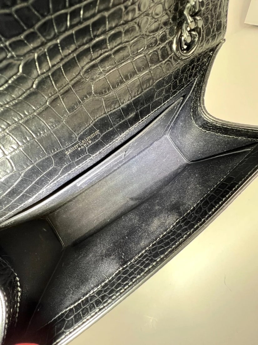 Saint Laurent Embossed Black Leather Envelope Medium Chain Shoulder Bag - 7
