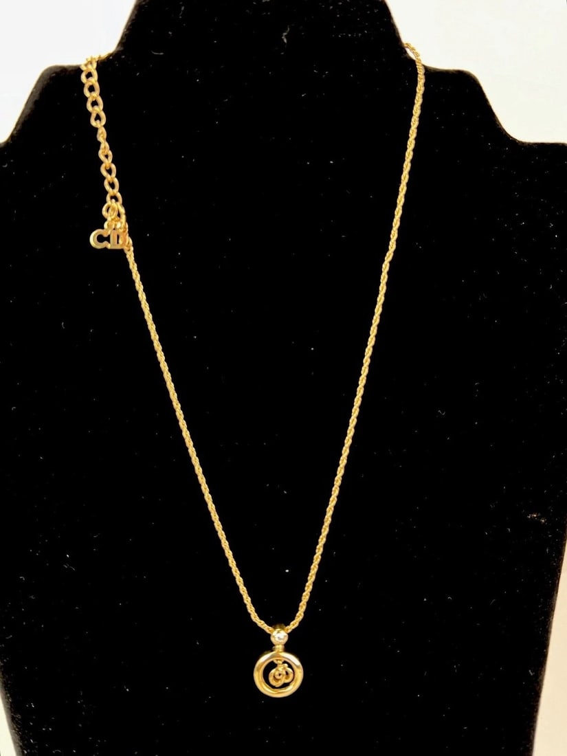 Christian Dior Round Crystal Pendant Charm Necklace - 2