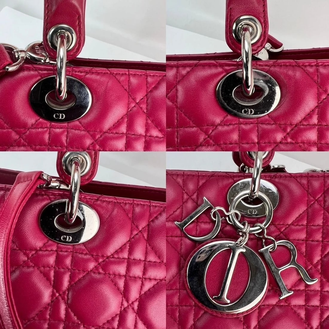 Christian Dior Lambskin Cannage Large Red Lady Dior Shoulder Bag - 3