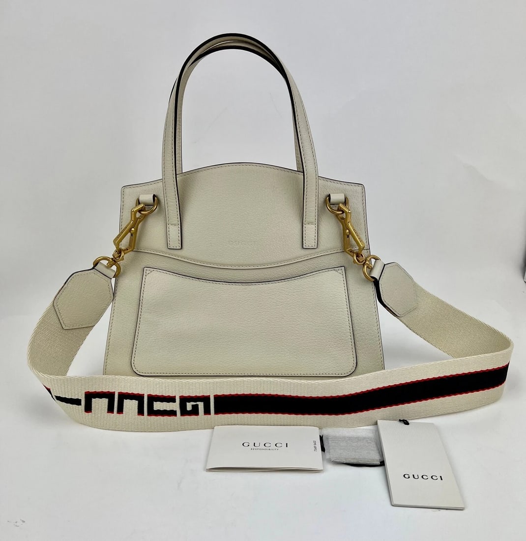 GUCCI Linea Medium Totem Web Stripped Yellow Butterfly Top Handle Bag - 2