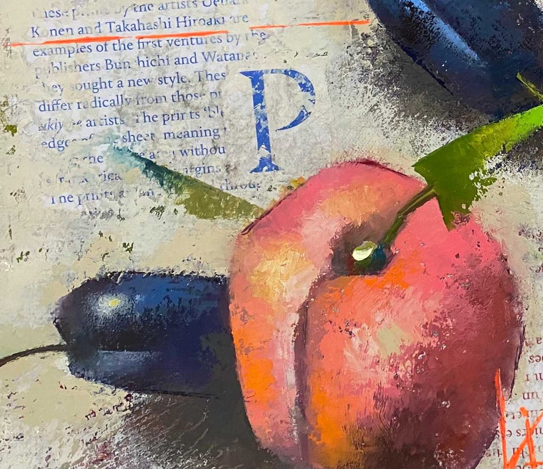 Abstract Oil painting Plums and peach Oksana Kyrylenko - 2