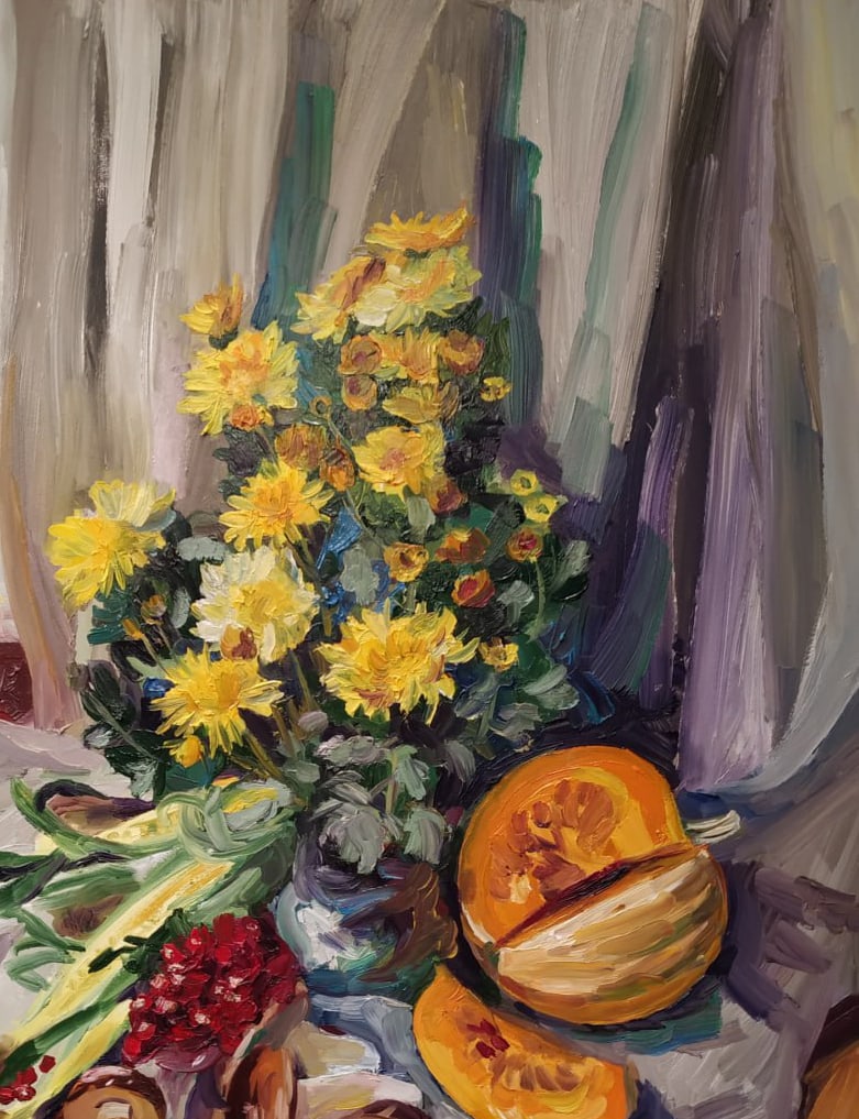 Oil painting Still life with chrysanthemums Nina L - 3
