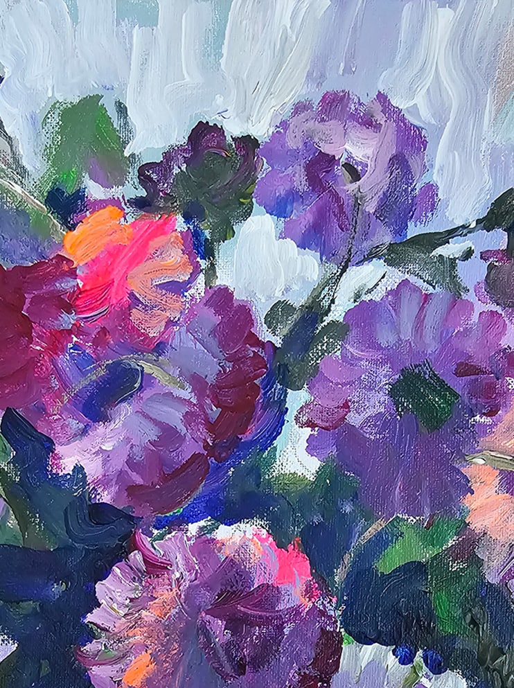 Acrylic still life purple bouquet Vyacheslav Petrovich Babac - 3