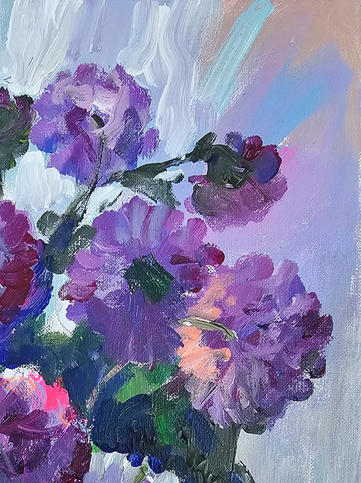 Acrylic still life purple bouquet Vyacheslav Petrovich Babac - 4