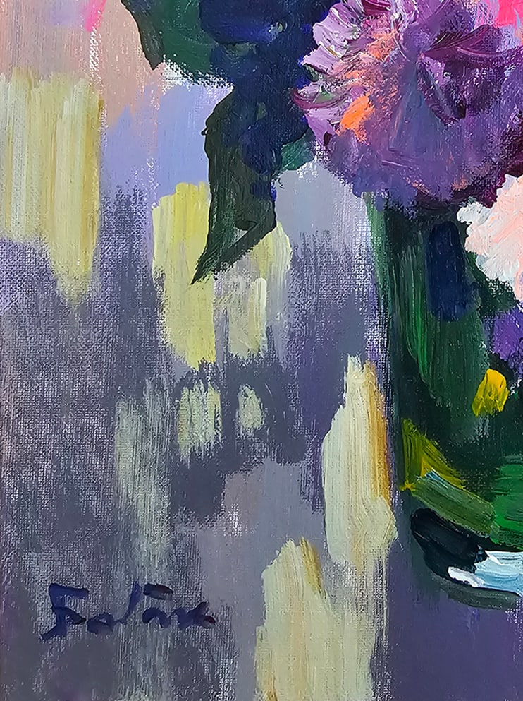 Acrylic still life purple bouquet Vyacheslav Petrovich Babac - 5