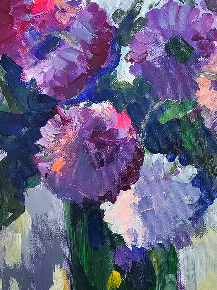 Acrylic still life purple bouquet Vyacheslav Petrovich Babac - 8
