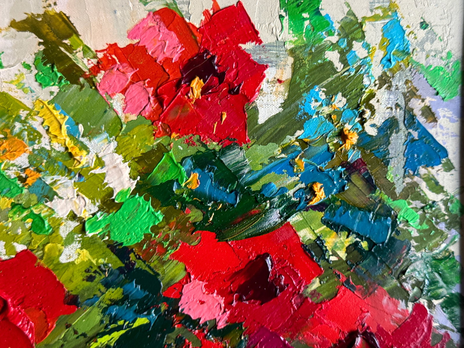 Oil painting with frame Red Flowers K. Leonid - 4
