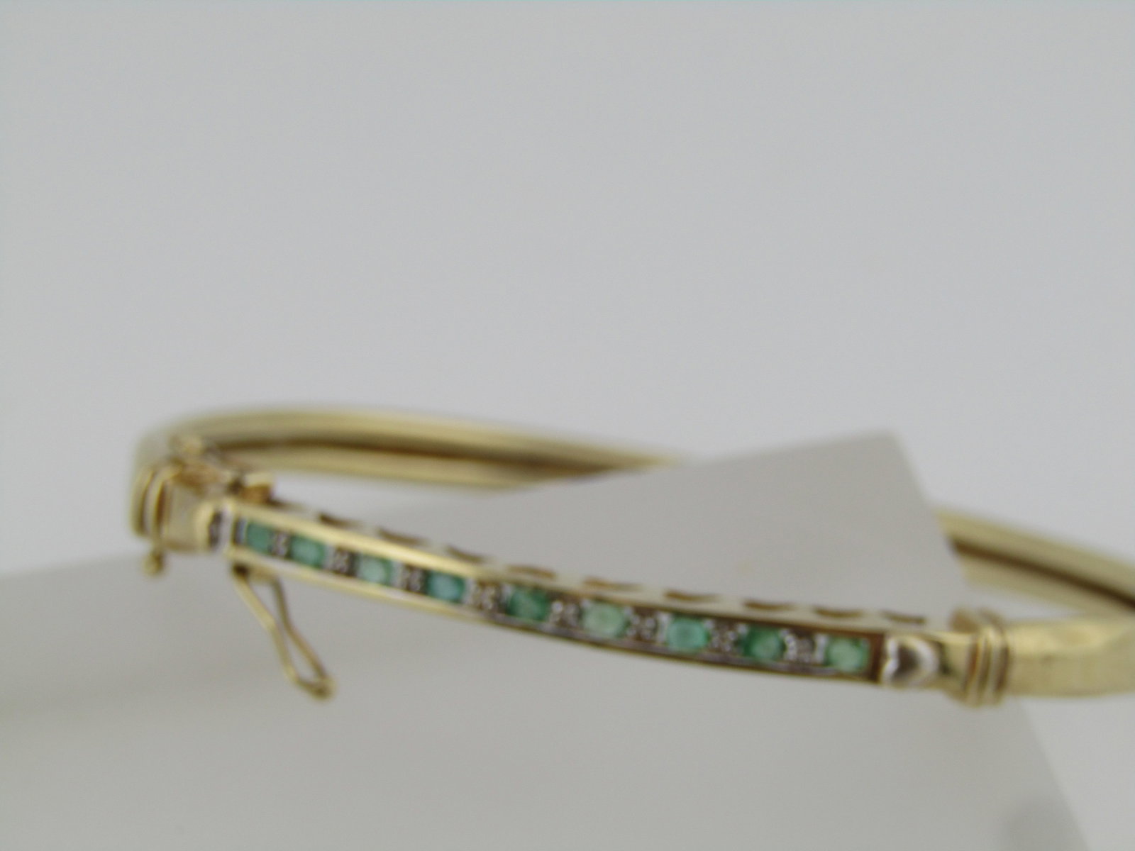 Vintage 10kt Emerald and Diamond Bangle Bracelet, Locking, 7", Mid-Century - 4