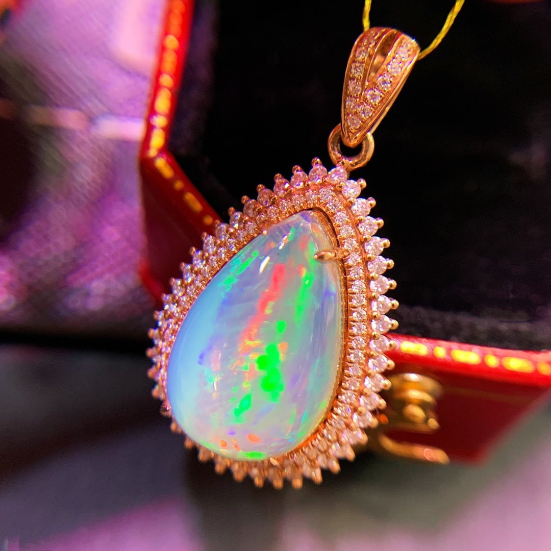 14K GOLD 4.8 CT NATURAL OPAL and DIAMOND PENDANT - 2