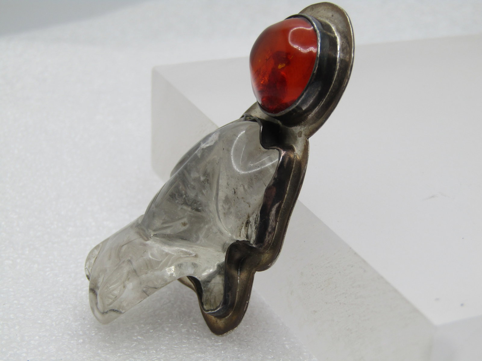 Vintage Sterling Carved Frog and Amber Brooch/Pendant, Amy Kahn Russell - 2