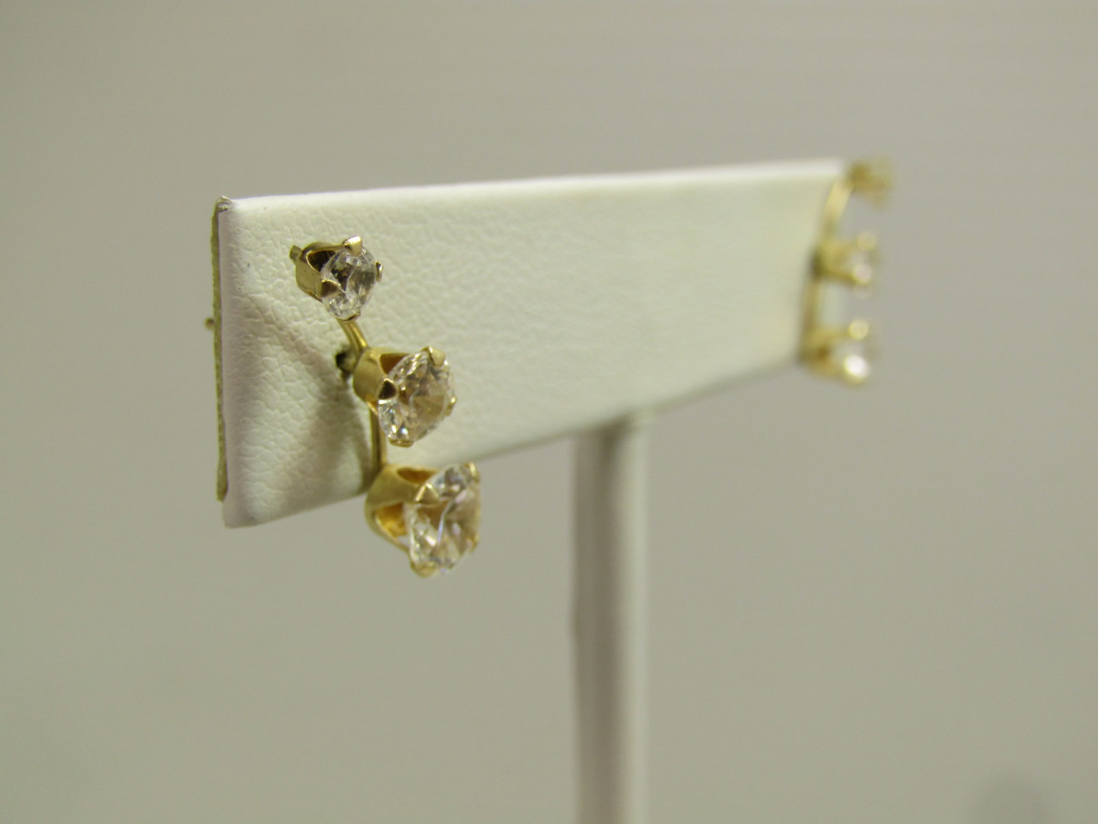 Vintage 14kt CZ Past/Present/Future Earrings, Pierced, 1980's-1990's - 2