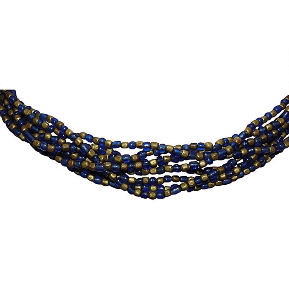 Vintage India Blue Glass and Brass Bead Necklace - 3