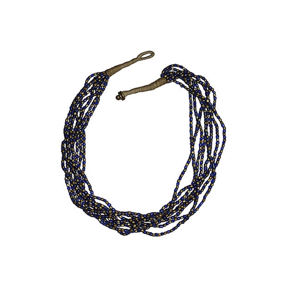 Vintage India Blue Glass and Brass Bead Necklace - 4