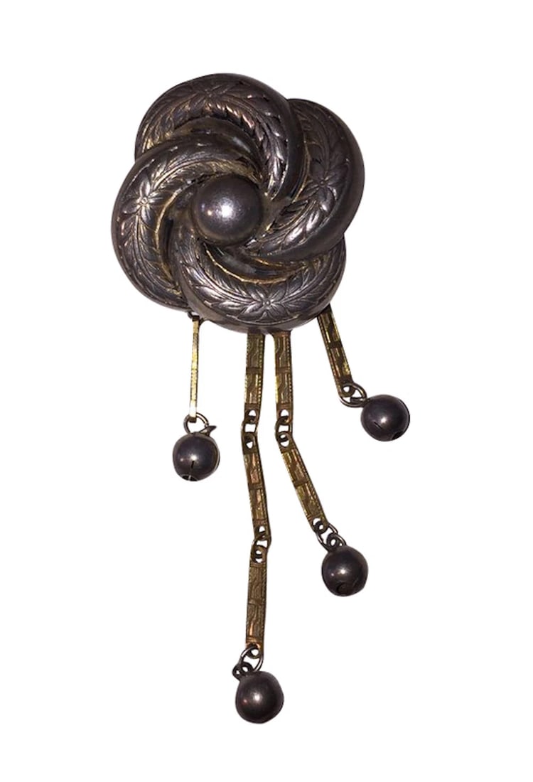 Art Nouveau Sterling Brooch Pin with Tassels - 2
