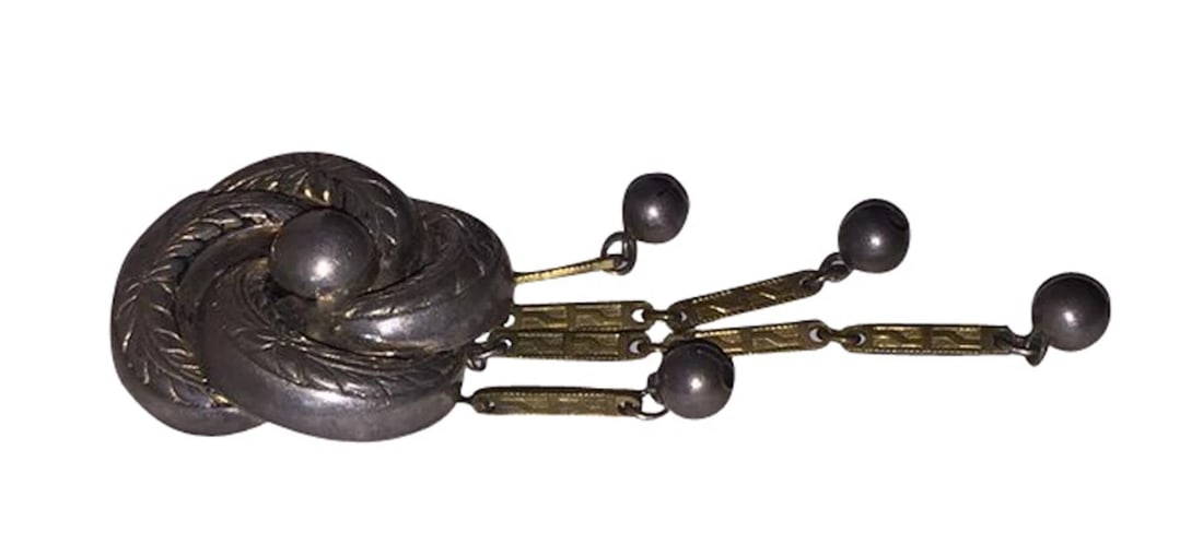 Art Nouveau Sterling Brooch Pin with Tassels - 3