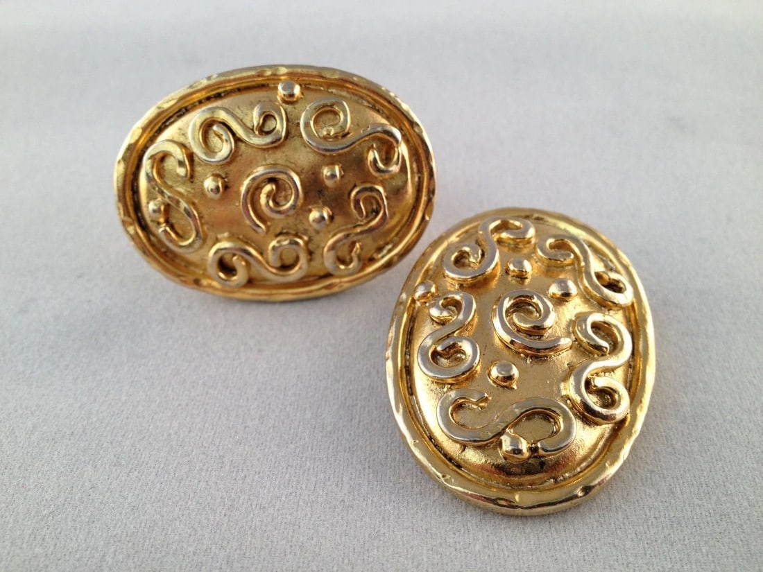 Eduard Rambaud Oval Swirl Paris 14 kt Gold Plated Earrings - 2