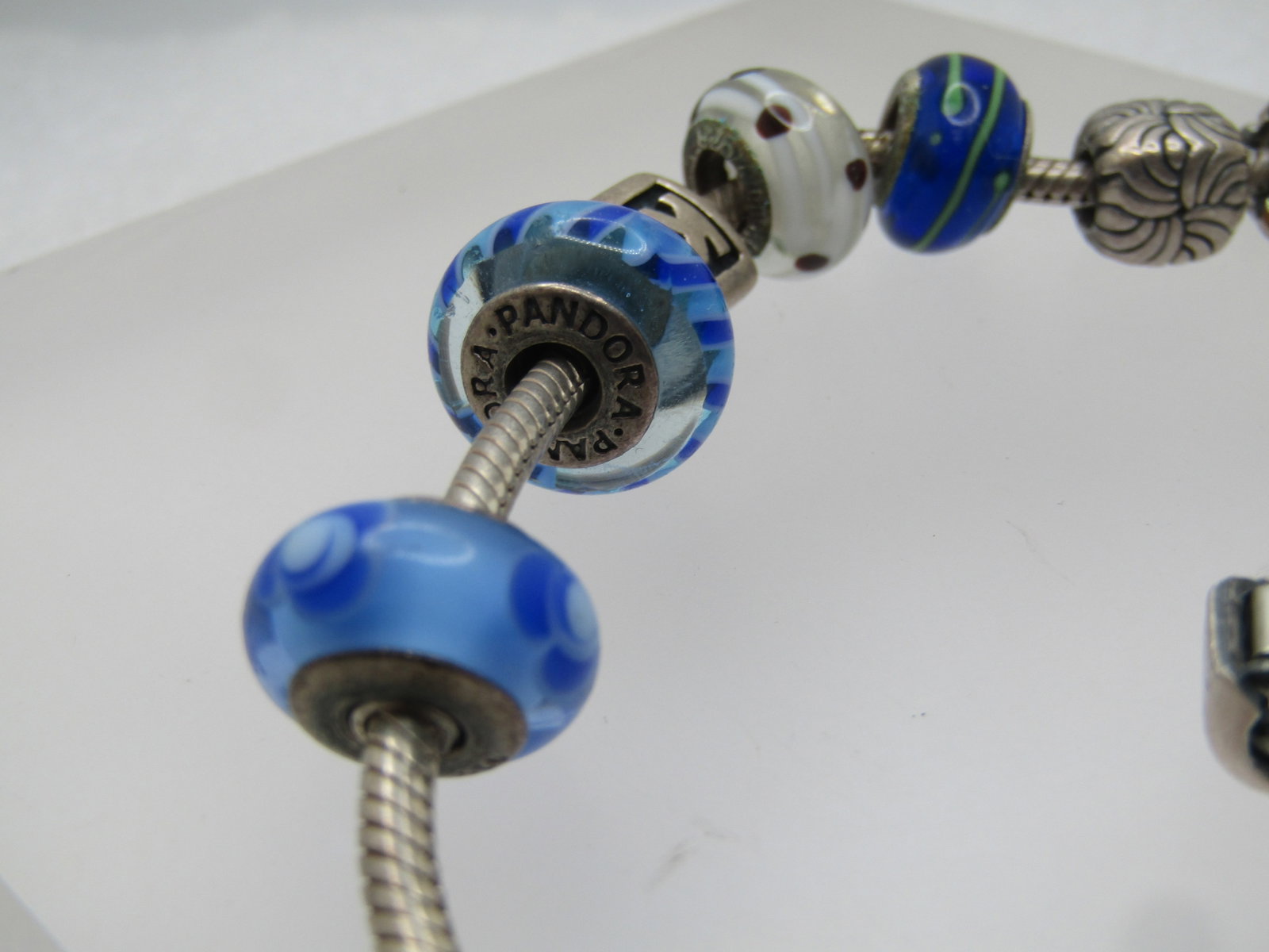Vintage Sterling Pandora Slide Charm Bracelet - 7 Charms, 7", Signed, 1990's - 5