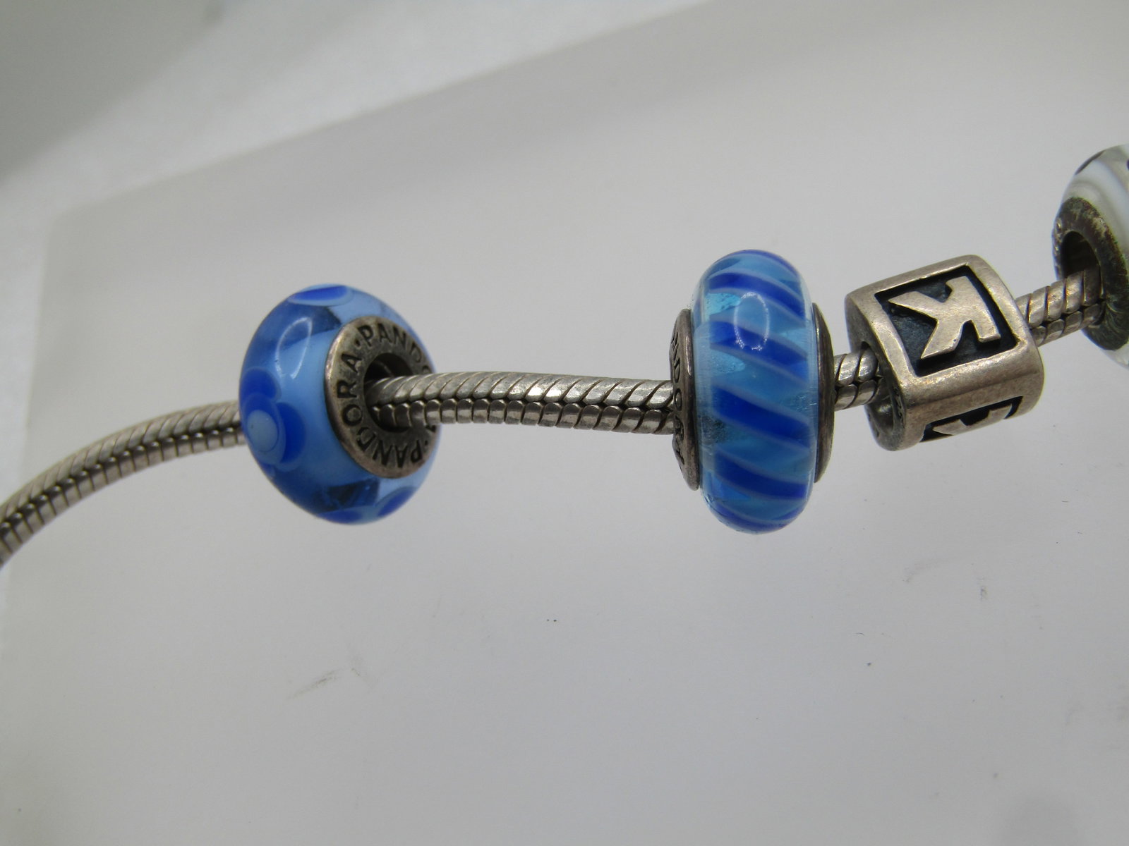 Vintage Sterling Pandora Slide Charm Bracelet - 7 Charms, 7", Signed, 1990's - 6