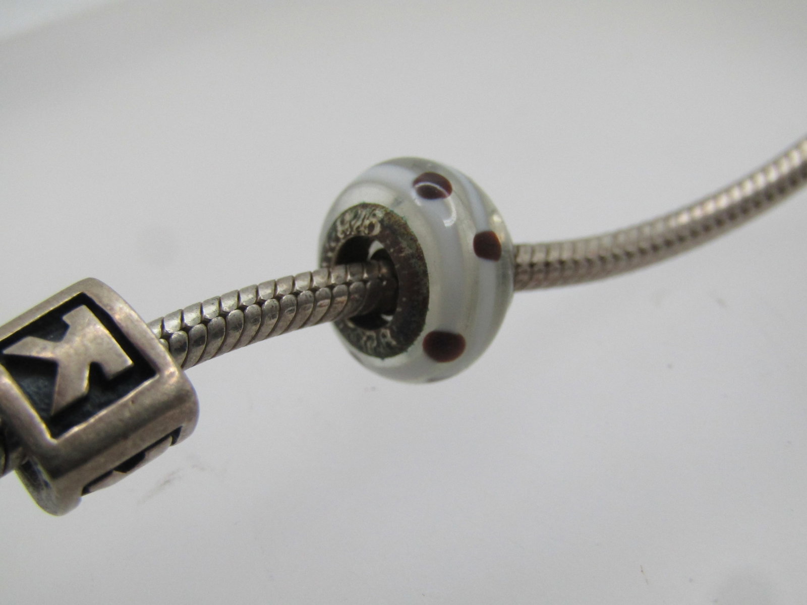 Vintage Sterling Pandora Slide Charm Bracelet - 7 Charms, 7", Signed, 1990's - 7